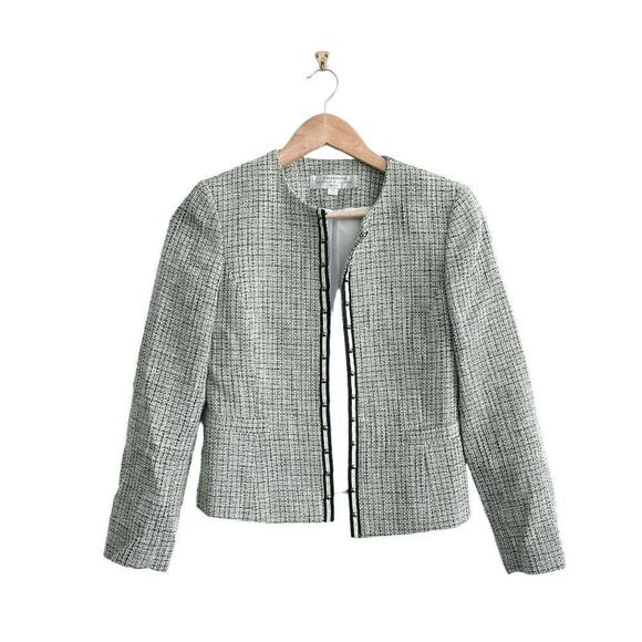 Tahari Womens Tweed Blazer Jacket Formal Long Sleeve Black Green White Petite 2 - Picture 1 of 7